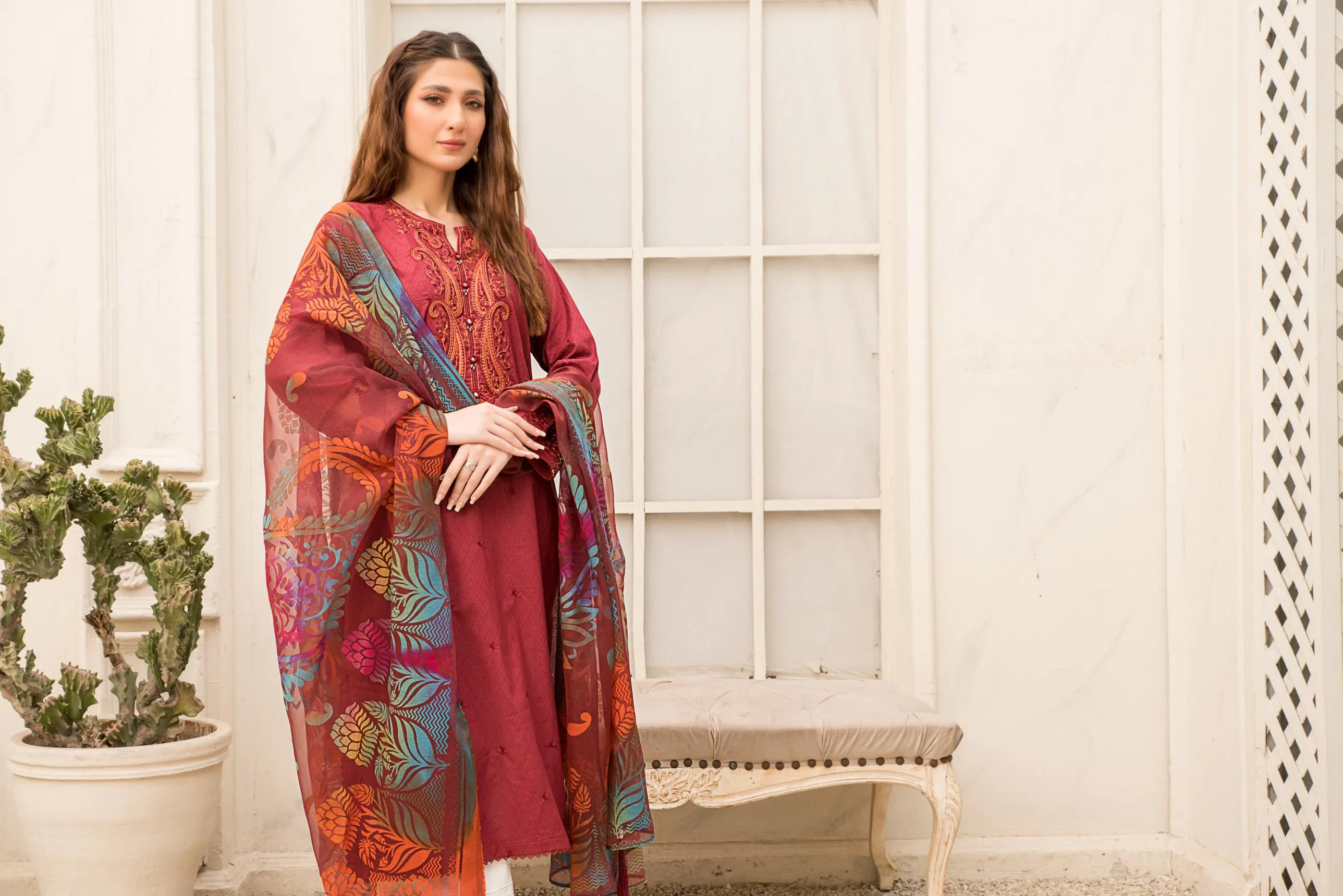 2PC Embroidered Suit - LDS 889