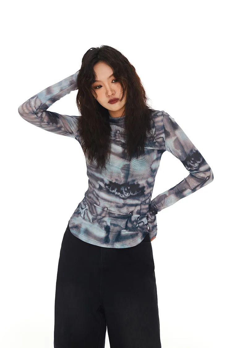 Abstract Print Skinny Long Sleeve Top