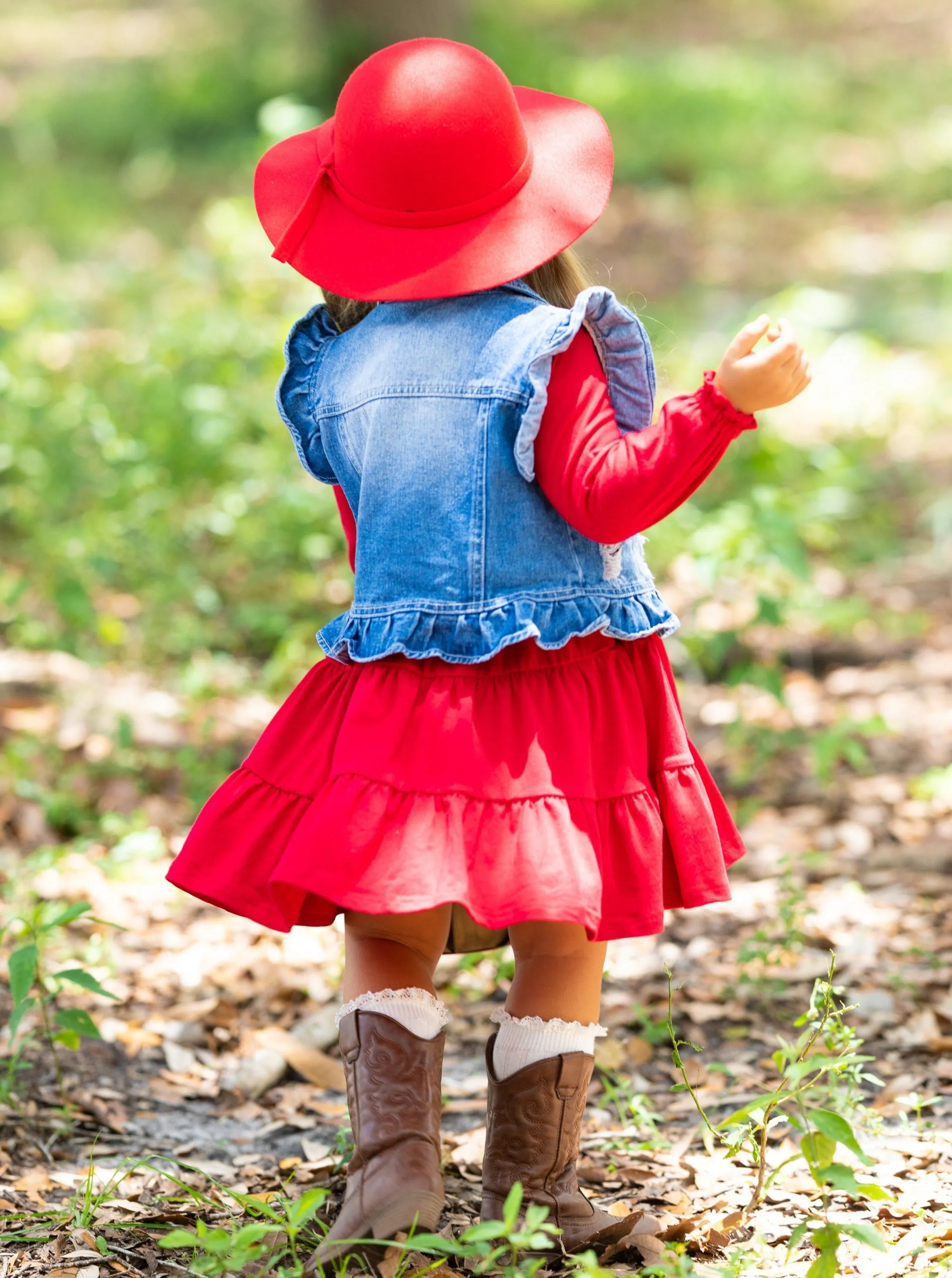 Always In Style Denim Vest and Red Dress Set