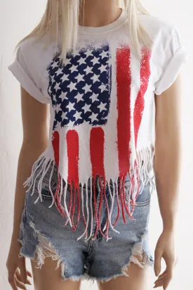 American Flag T-Shirt with Fringe