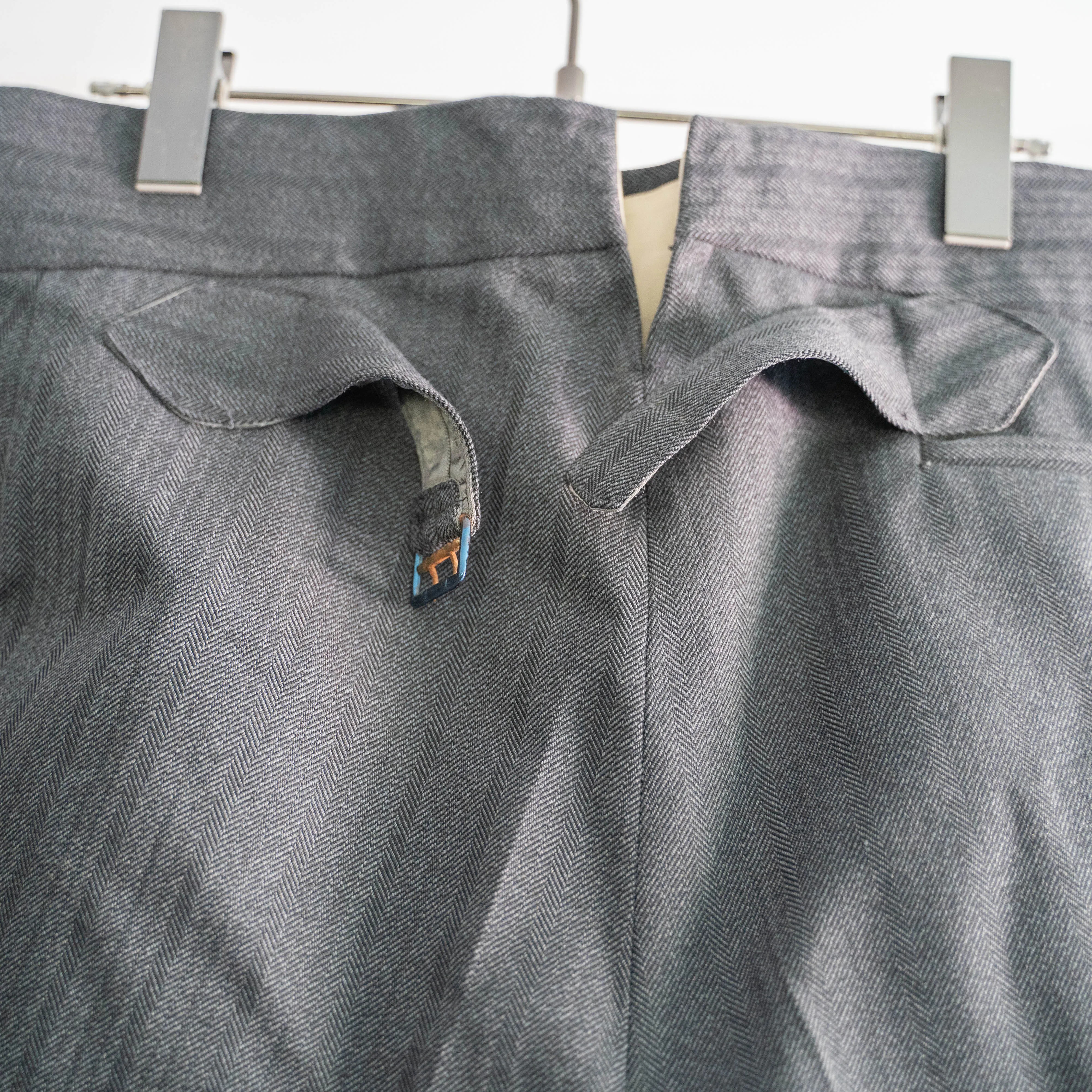 around 1960s France? gray stripe slacks 'with cinch back'