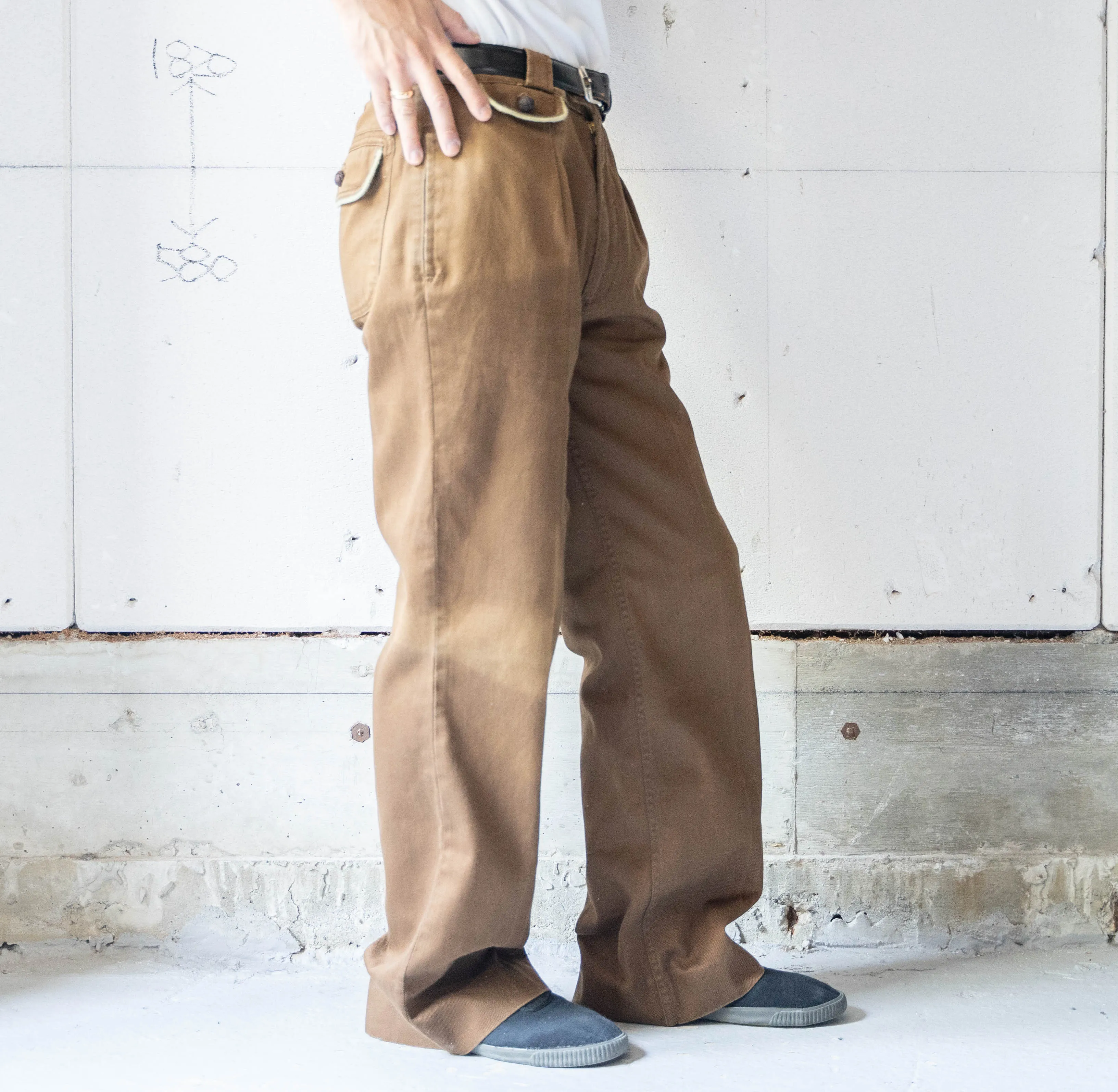 around 1980s brown color flare chino pants -good fade-　