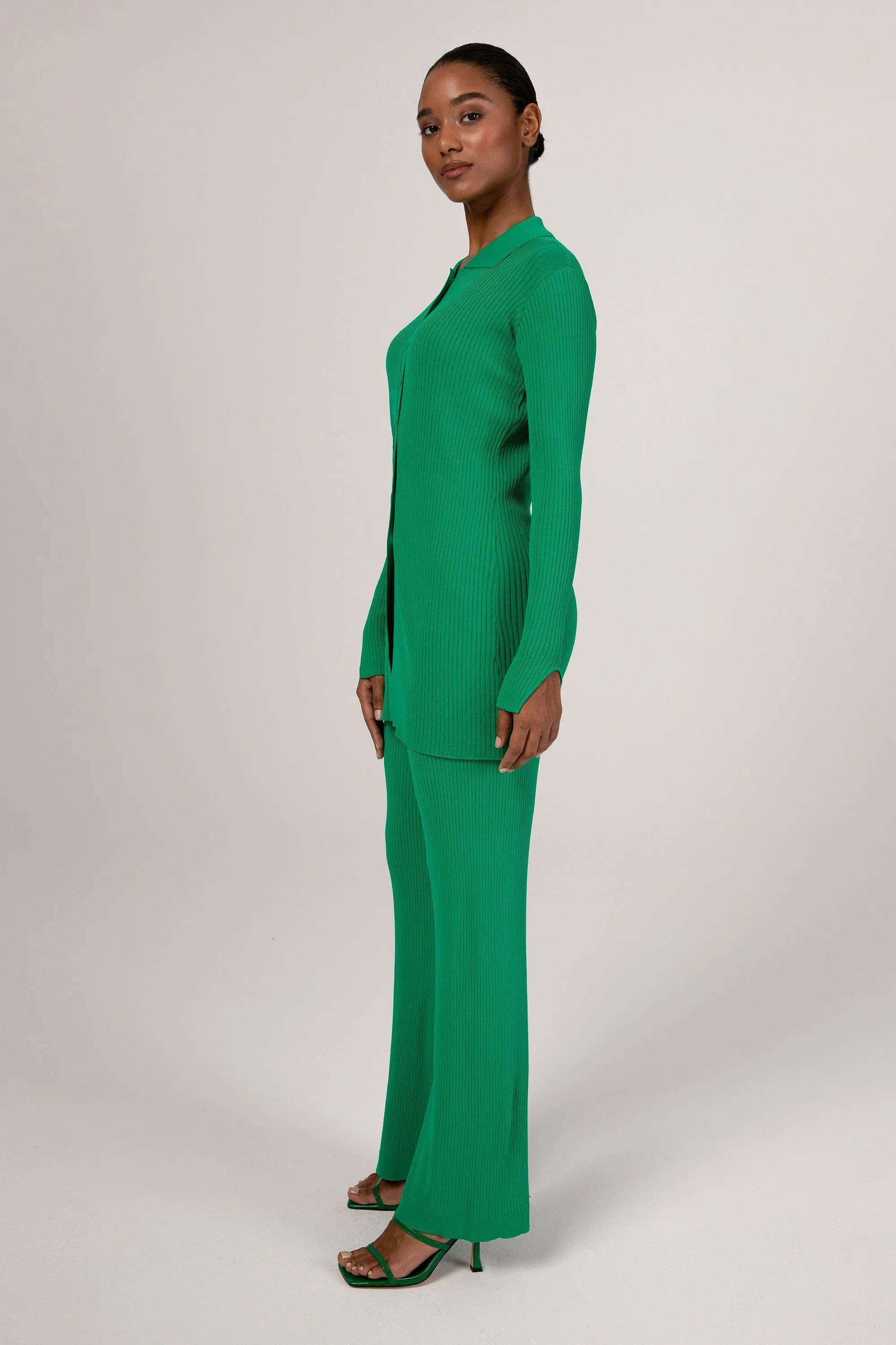 Asma Lite Rib Wide Leg Pants - Jade