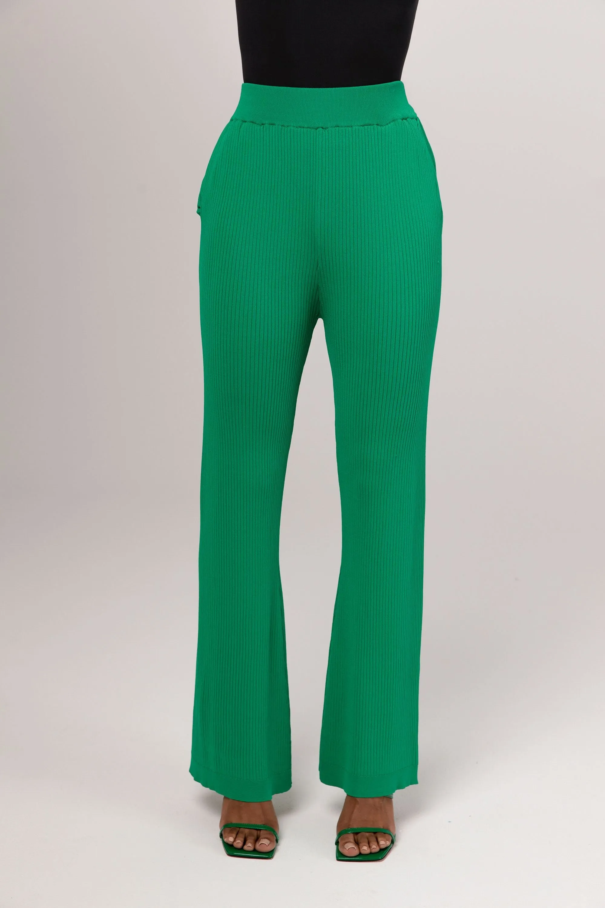 Asma Lite Rib Wide Leg Pants - Jade