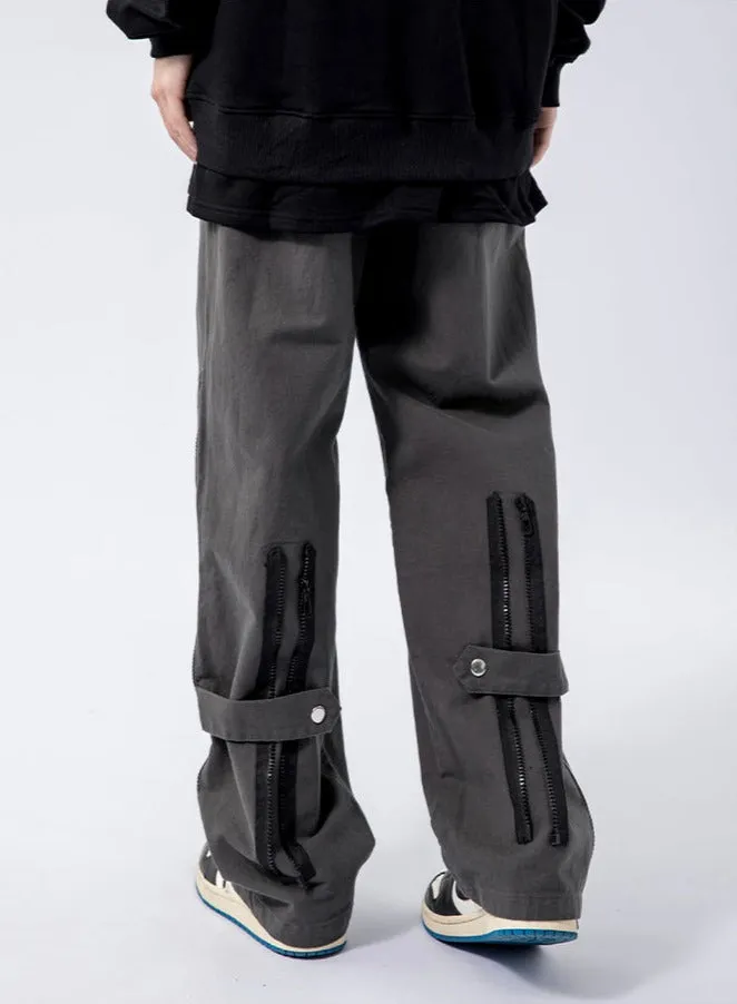 Back Strap and Side Zip Straight Fit Pants