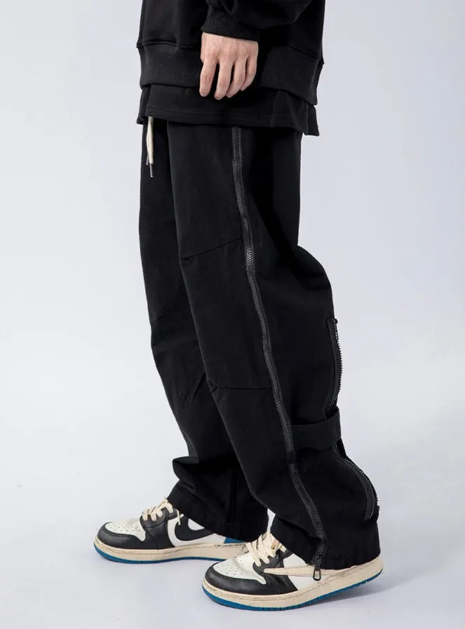 Back Strap and Side Zip Straight Fit Pants