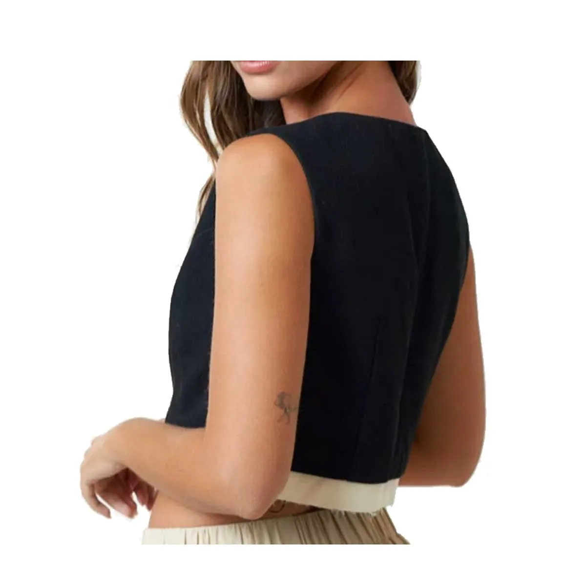 Blue Blush Women's Cropped Button Vest - Black