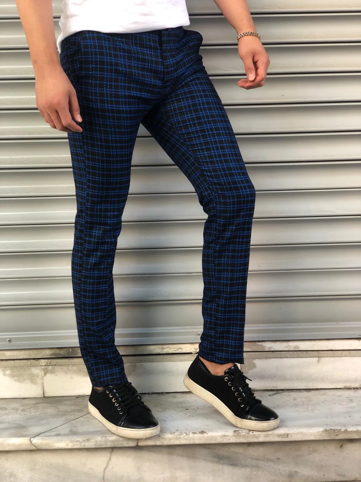 Blue Checkered Slim Fit Casual Pant DJ132 Streetwear Pant