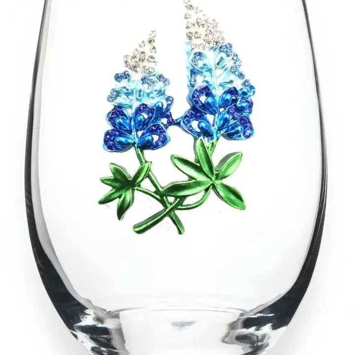 Bluebonnet Jeweled Stemless Wine Glass