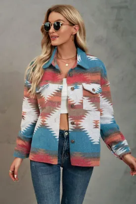 Boho Print Collar Neck Jacket