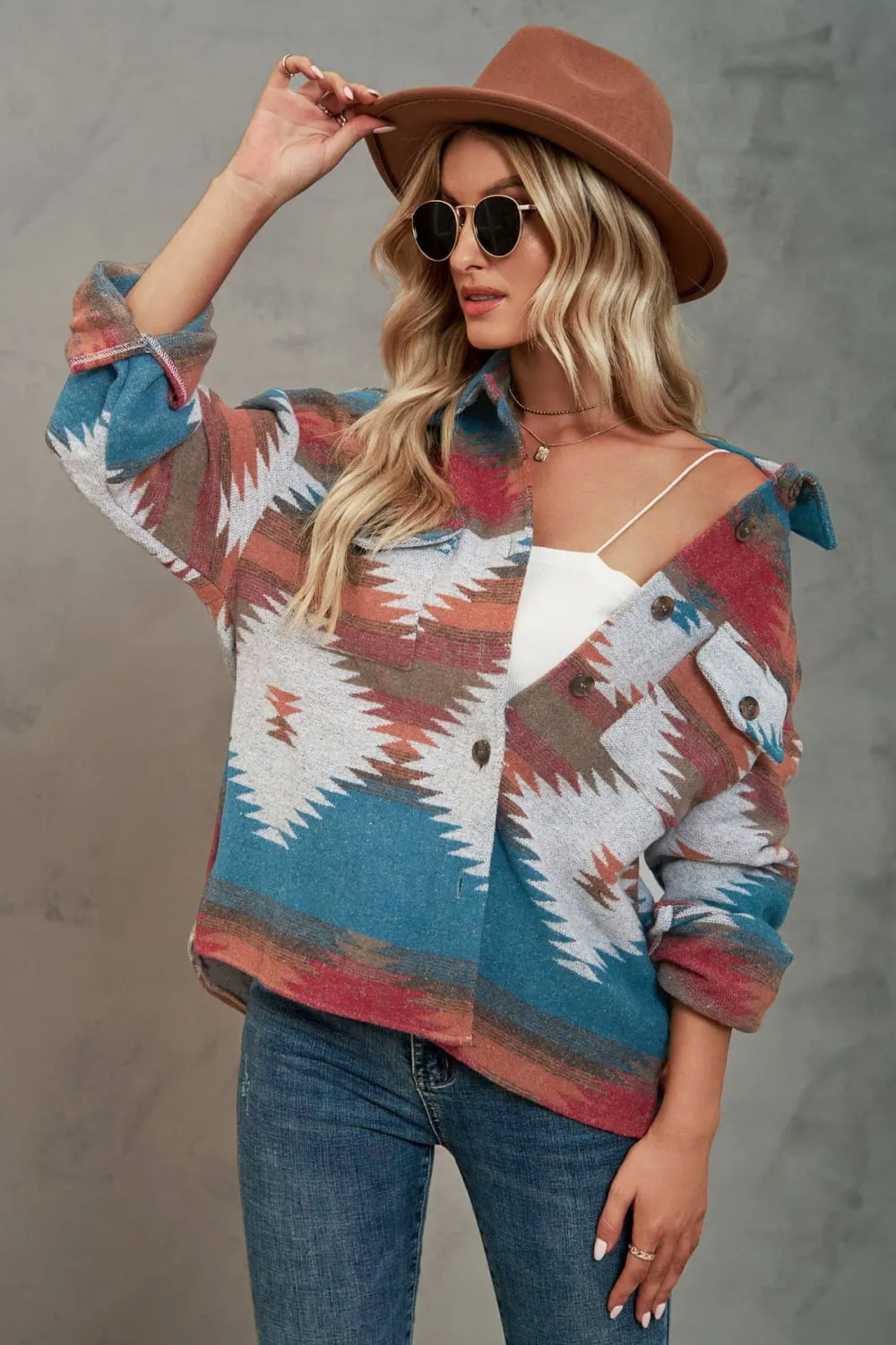 Boho Print Collar Neck Jacket