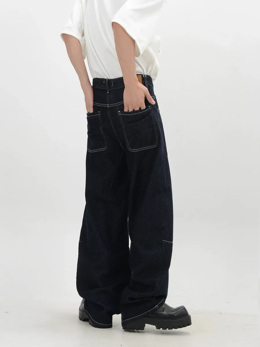 Contrast Stitch Wide-Leg Denim Jeans