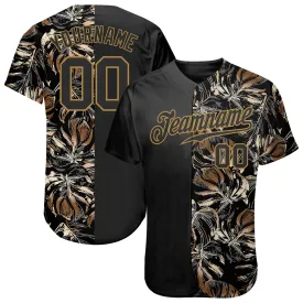 Custom 3D Pattern Design Golden Tropical Leaves In The Style Of Jungalow And Hawaii Authentic Baseball Jersey