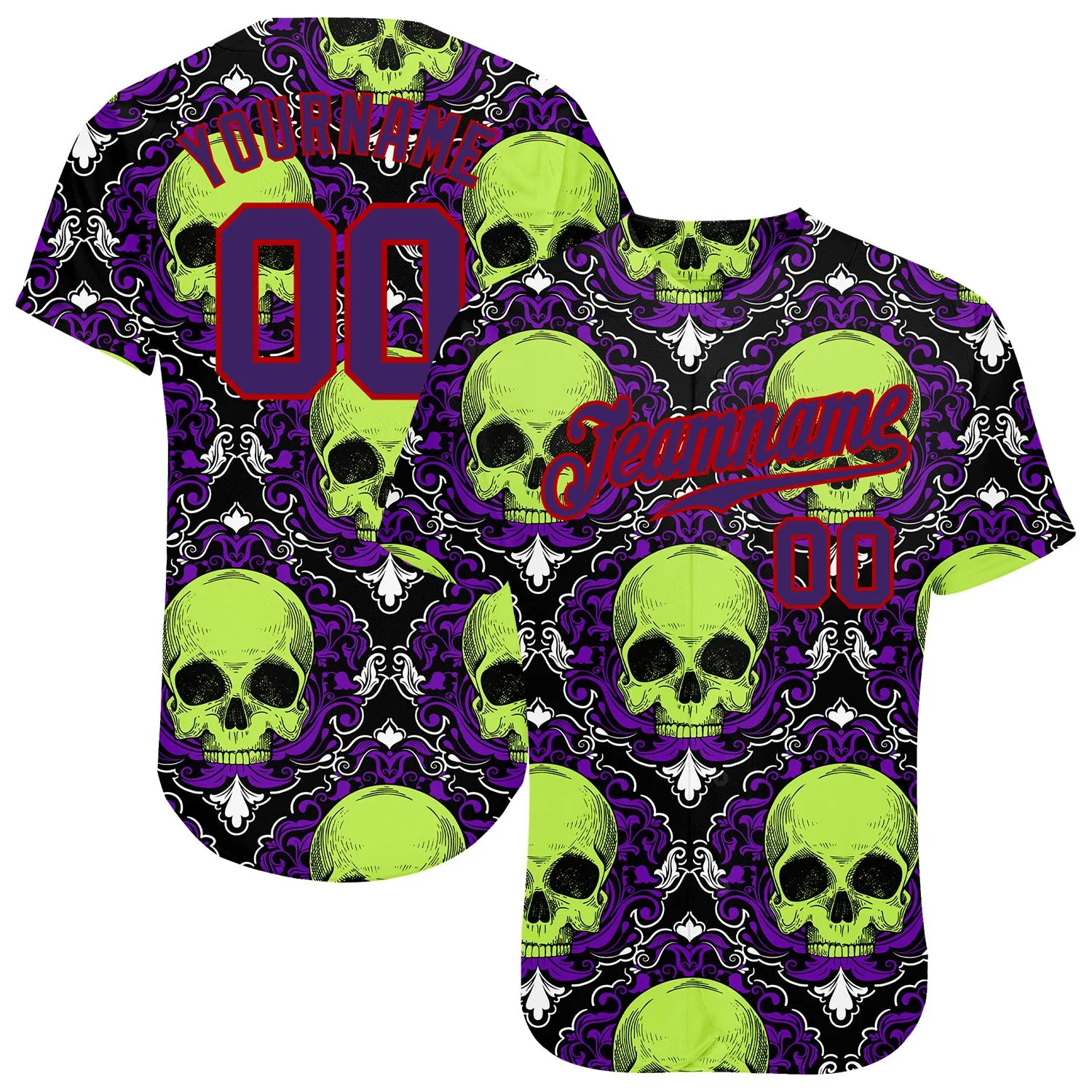 Custom 3D Pattern Halloween Skulls Authentic Baseball Jersey