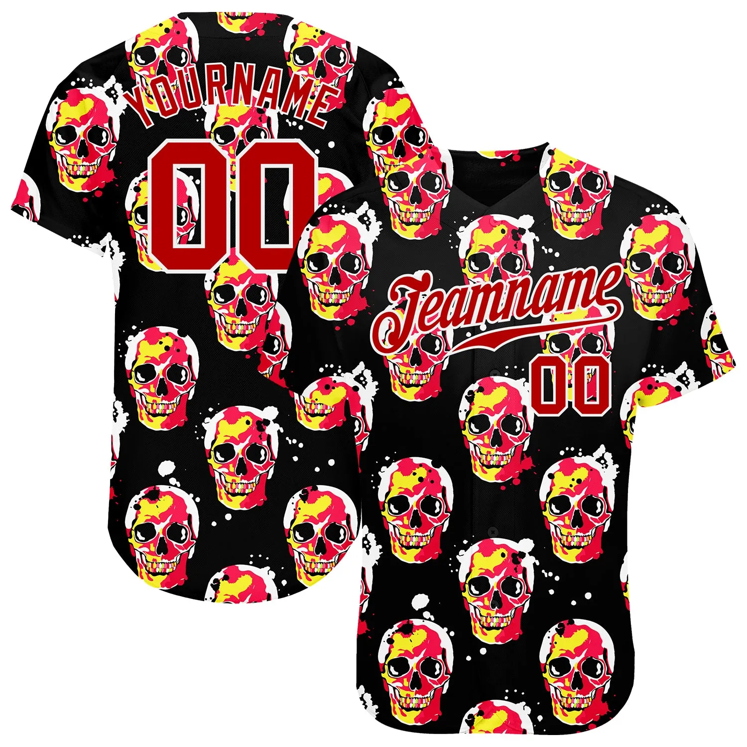 Custom 3D Pattern Halloween Skulls Authentic Baseball Jersey