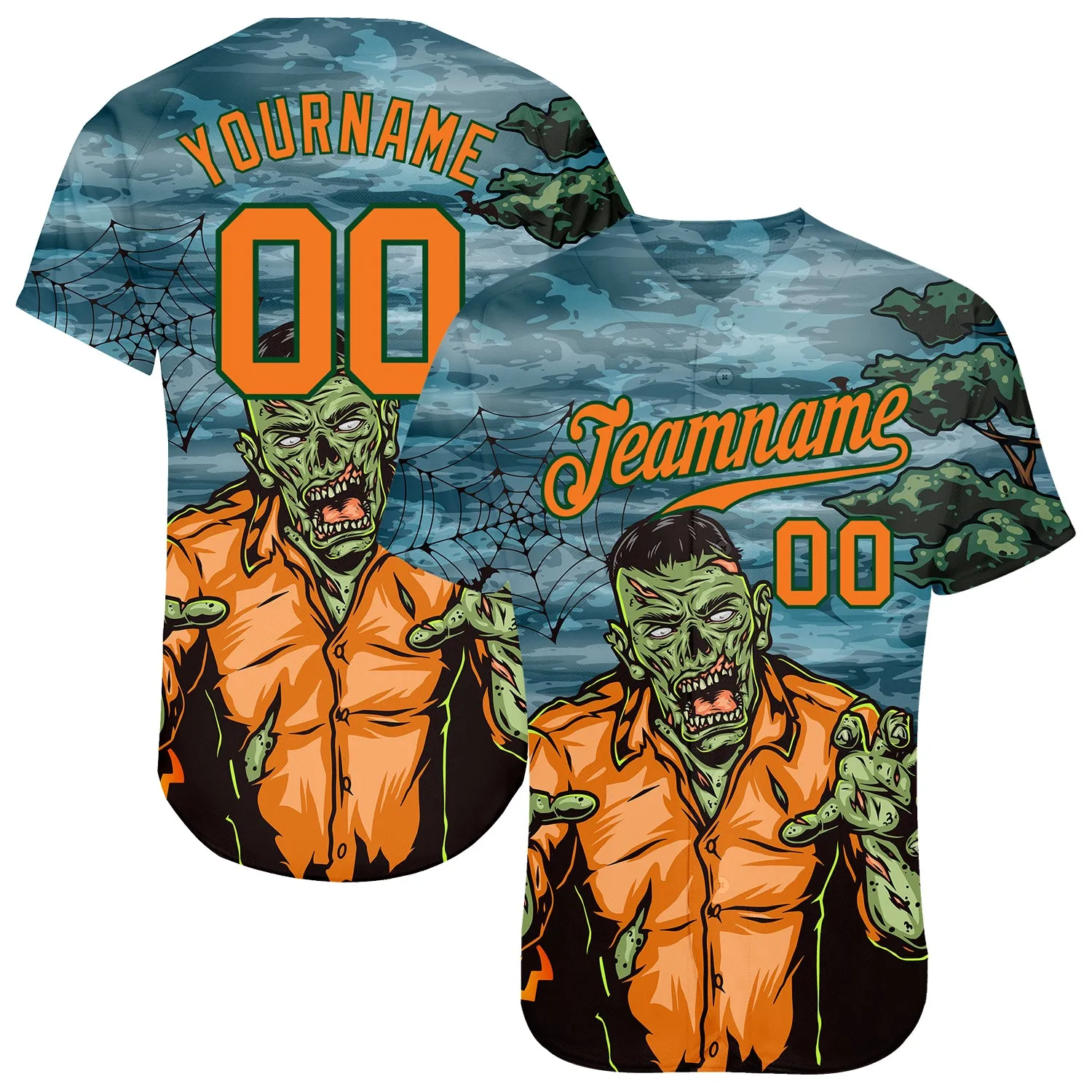 Custom 3D Pattern Halloween Trick Treat Horror Night Authentic Baseball Jersey