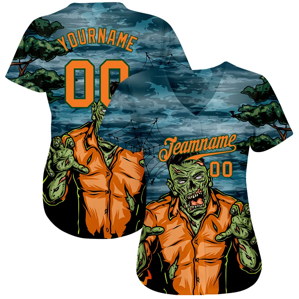 Custom 3D Pattern Halloween Trick Treat Horror Night Authentic Baseball Jersey