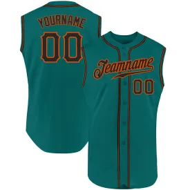 Custom Aqua Black-Orange Authentic Sleeveless Baseball Jersey