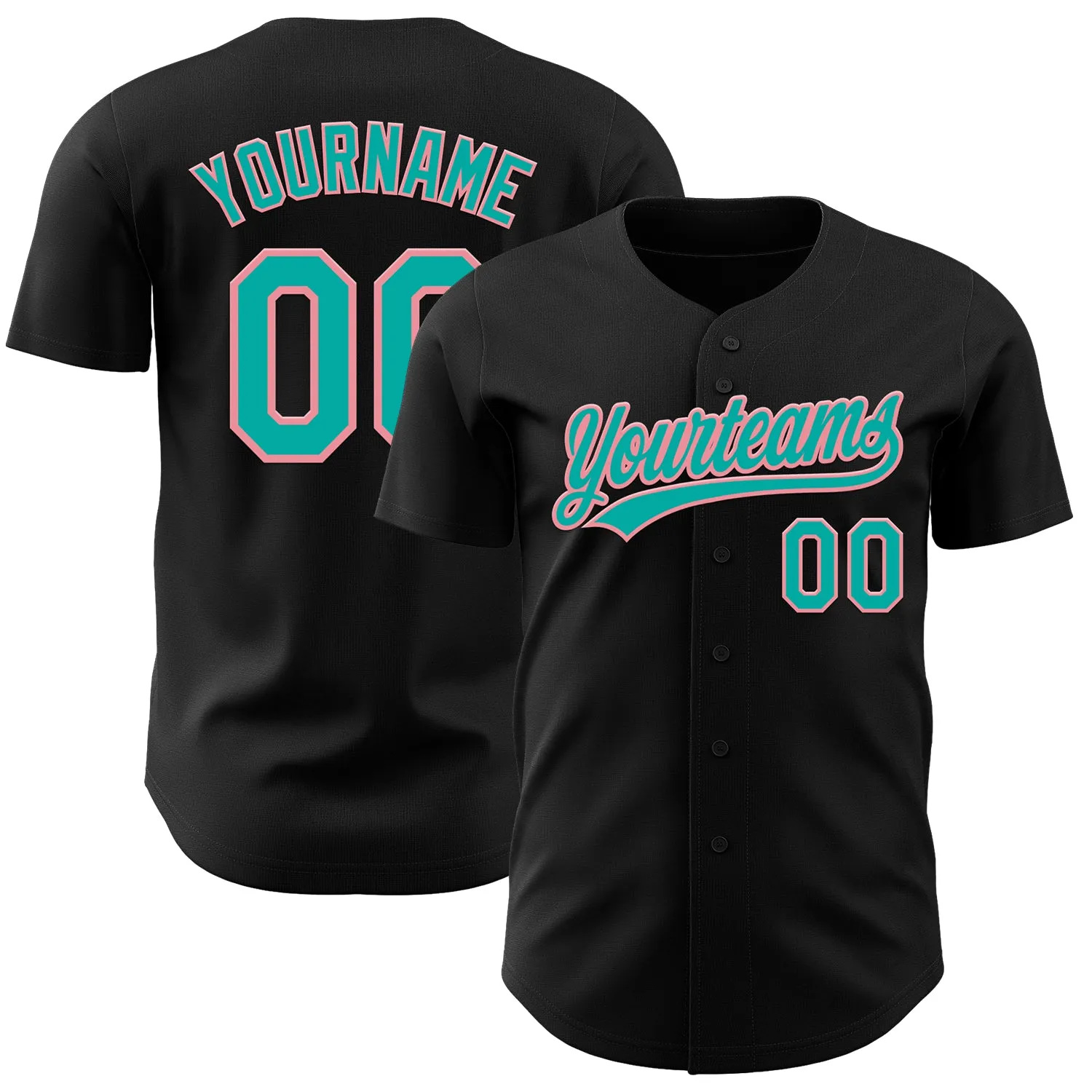 Custom Black Aqua-Medium Pink Authentic Baseball Jersey