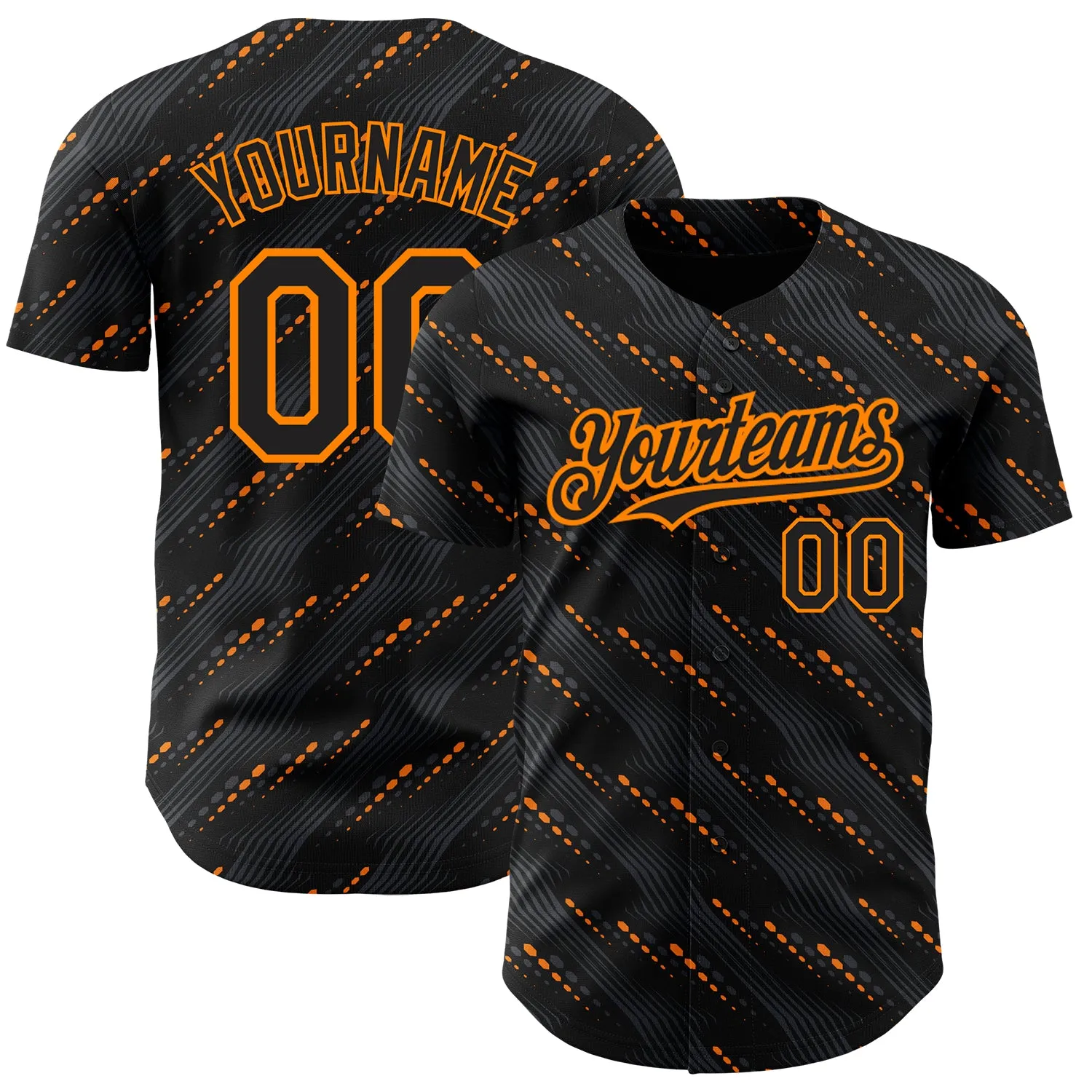 Custom Black Bay Orange 3D Pattern Design Slant Lines Authentic Baseball Jersey