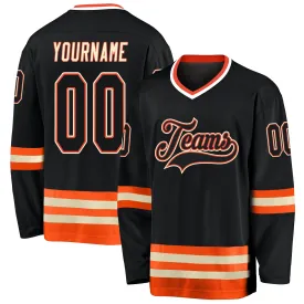 Custom Black Black-Orange Hockey Jersey