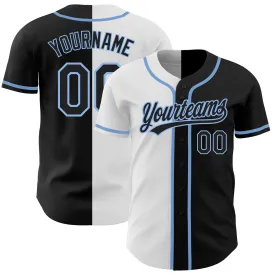 Custom Black Black White-Light Blue Authentic Split Fashion Baseball Jersey