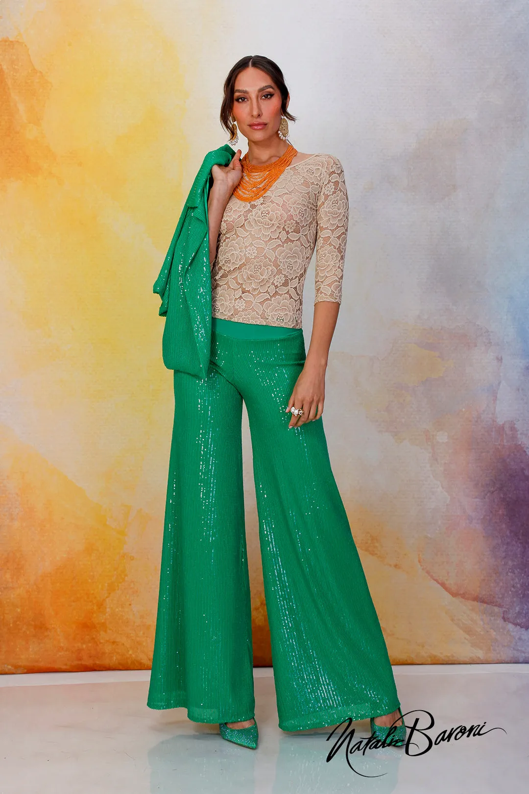 Emerald Green Sequin Crop Jacket - La Scala