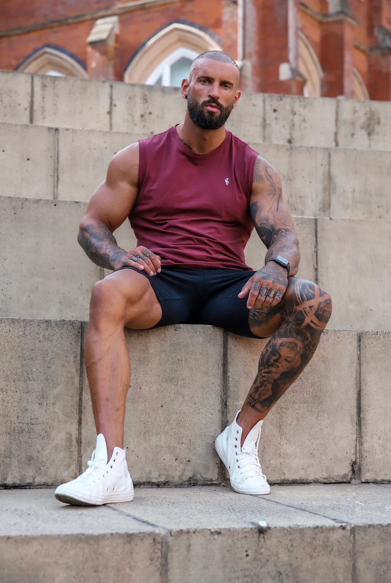 Father Sons Classic Burgundy Longline Gym Vest - FSH759