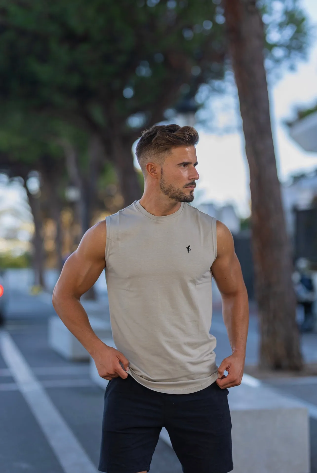 Father Sons Classic Light Grey Longline Gym Vest - FSH756