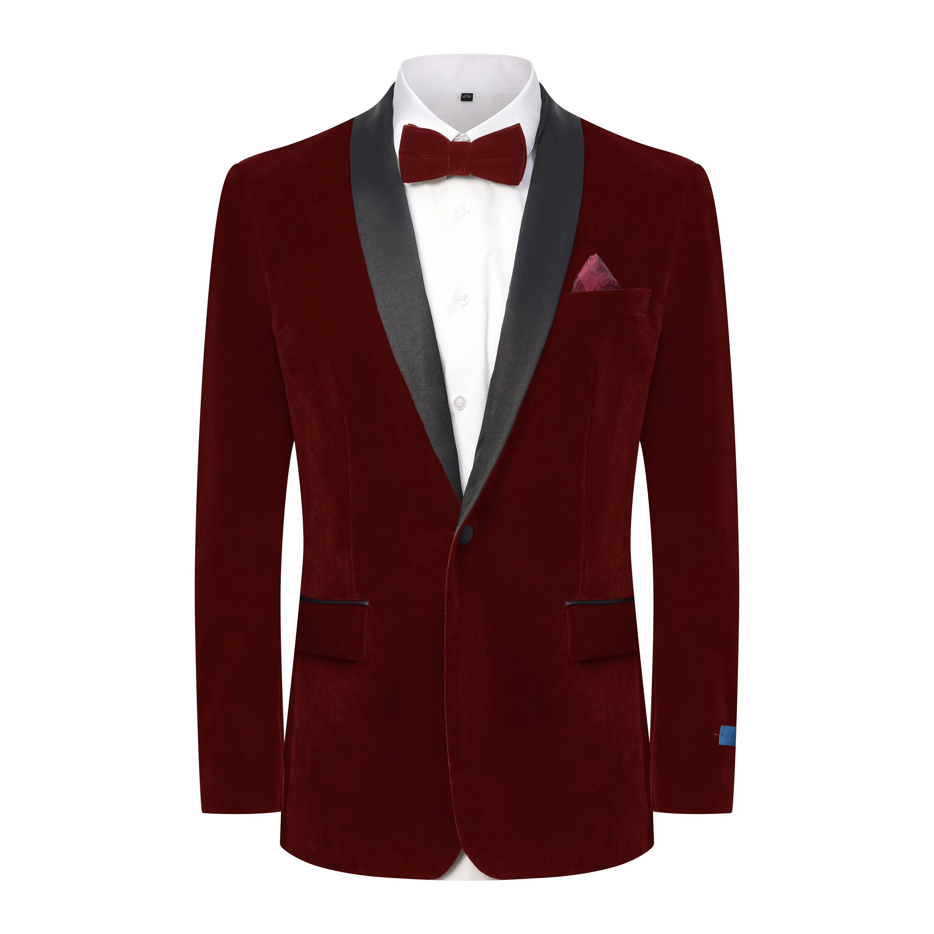 Gino Vitale Men's Slim-Fit Velvet Shawl Lapel Tuxedo Set (Black , Burgundy)