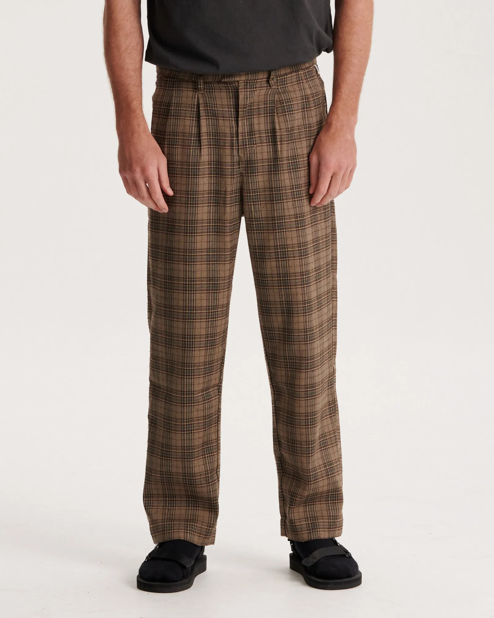 Harro Check Pleat Pant - Brown