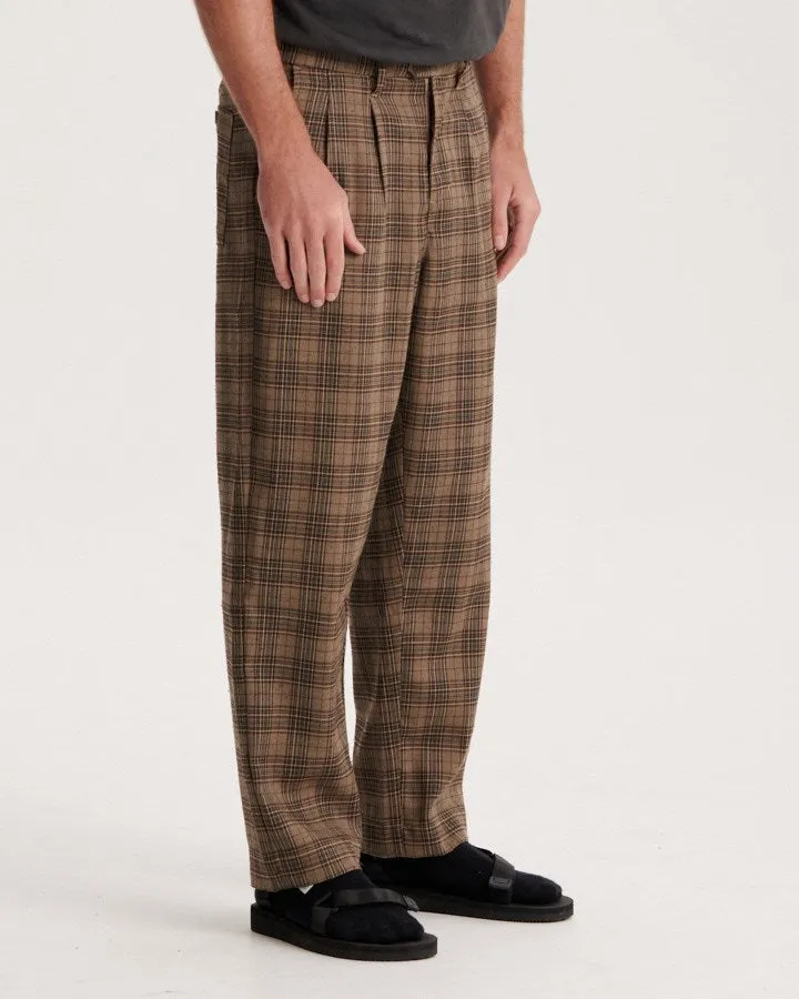 Harro Check Pleat Pant - Brown