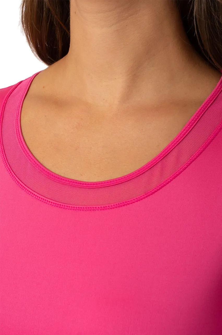 Hot Pink Long Sleeve Mesh Trim Top