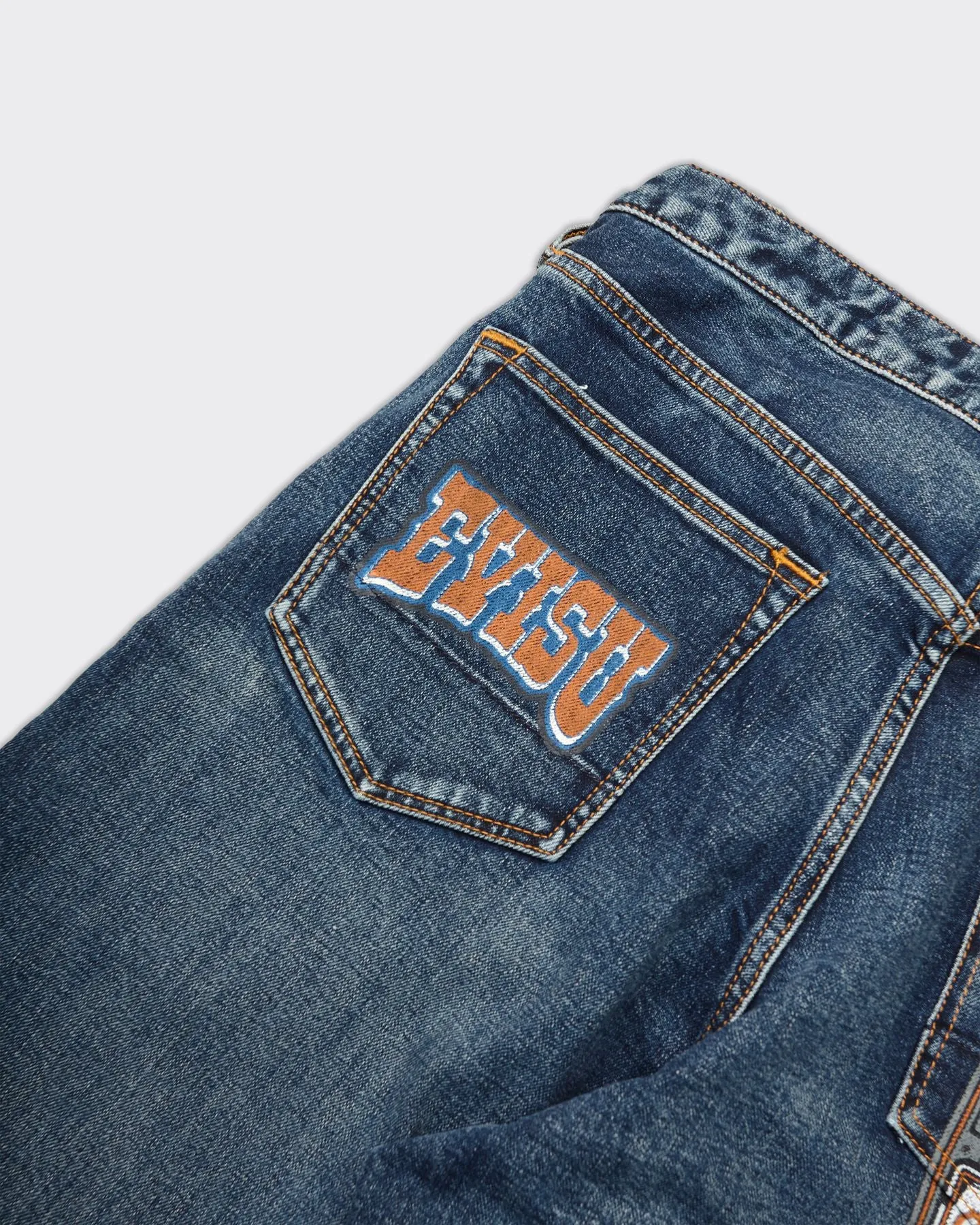 Jeans Evisu & Slot Embroidery Denim Blu