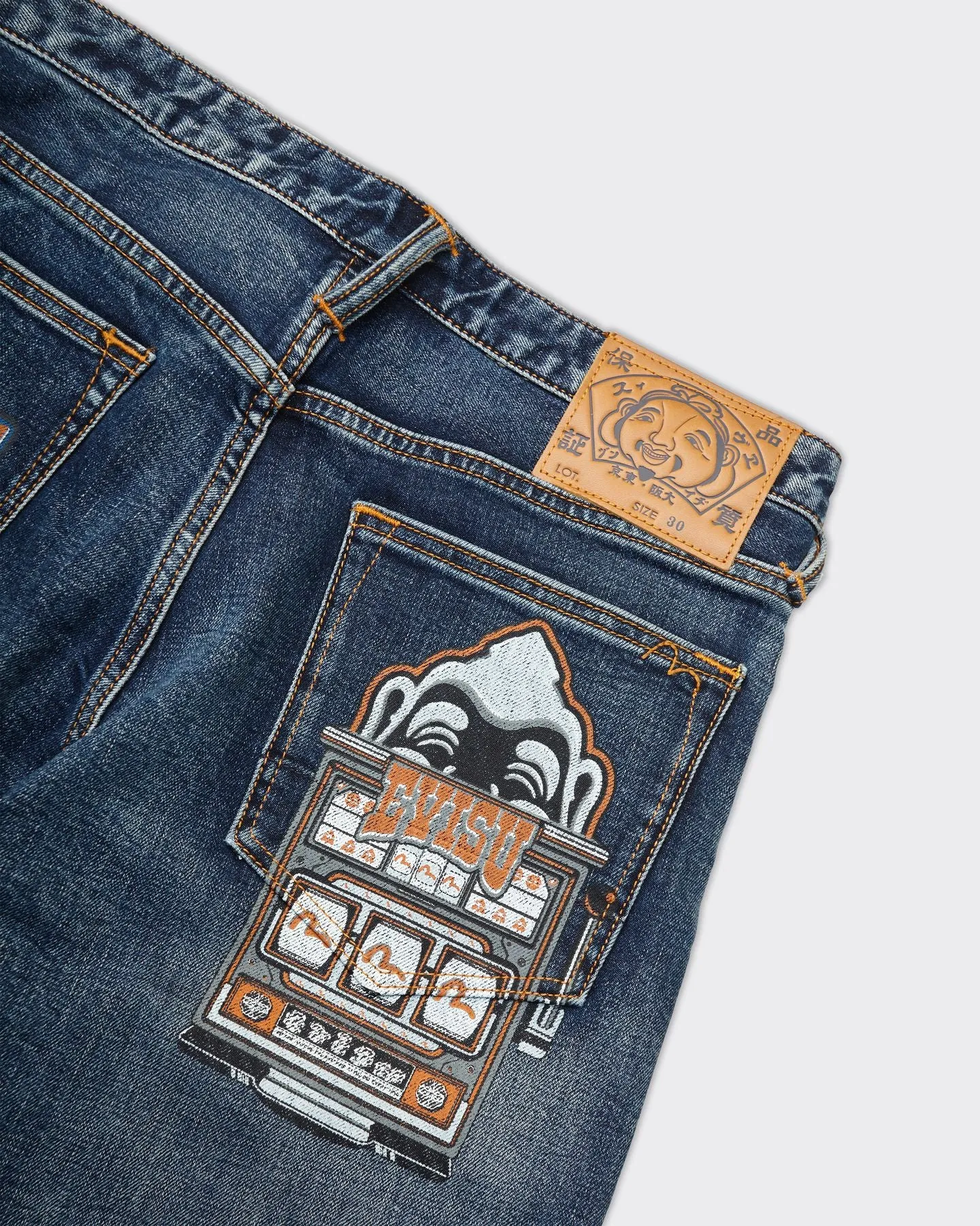 Jeans Evisu & Slot Embroidery Denim Blu