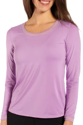 Lavender Long Sleeve Mesh Trim Top