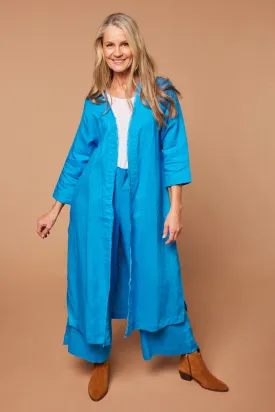 Long Line Linen Duster Jacket in Cobalt