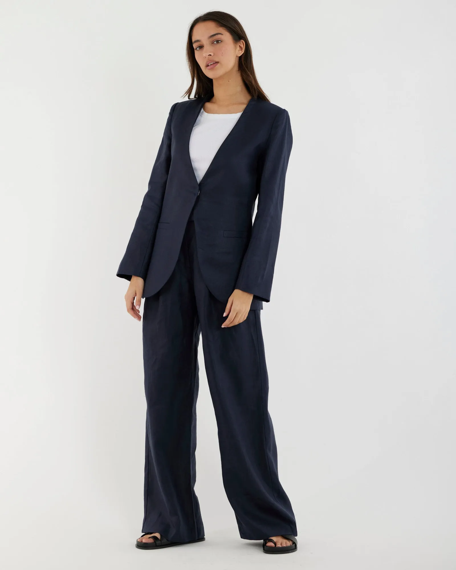 Mia Collarless Blazer - Navy