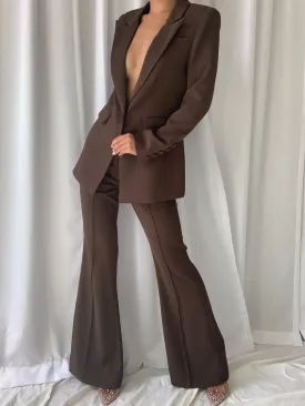 NAOMA Blazer & Flared Pants Set in Brown