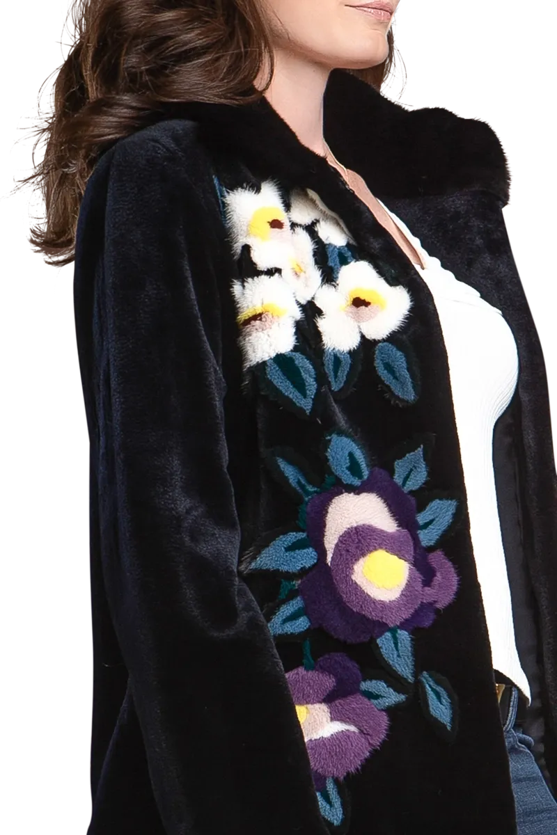 Navy Floral Sheared Mink Fur Jacket