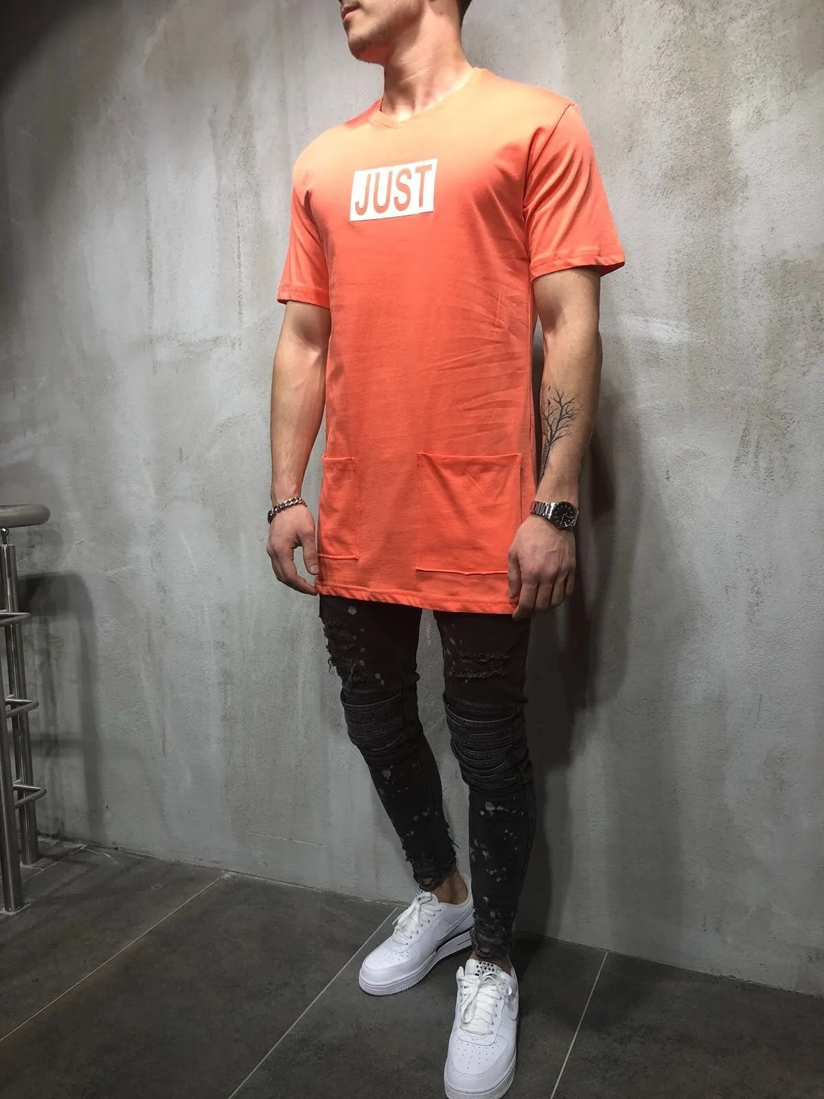 Orange Printed Oversize T-Shirt A17 Streetwear T-Shirts