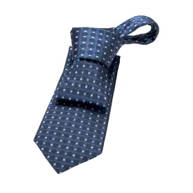 Orchard Park Foulard Silk Tie, Bluish Grey / Navy /  Silver