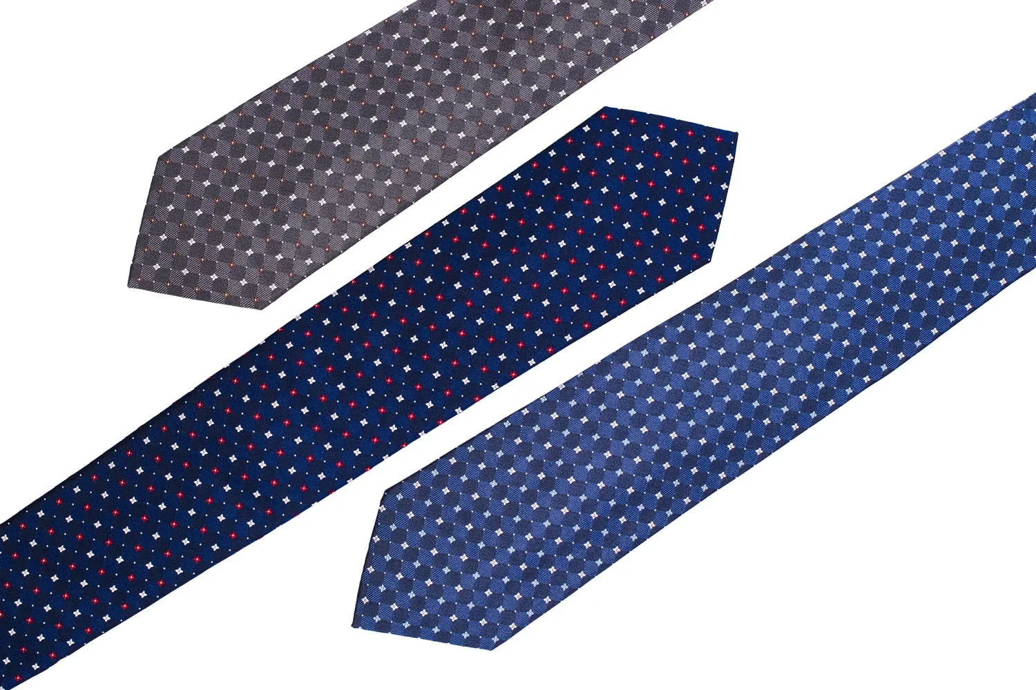 Orchard Park Foulard Silk Tie, Bluish Grey / Navy /  Silver