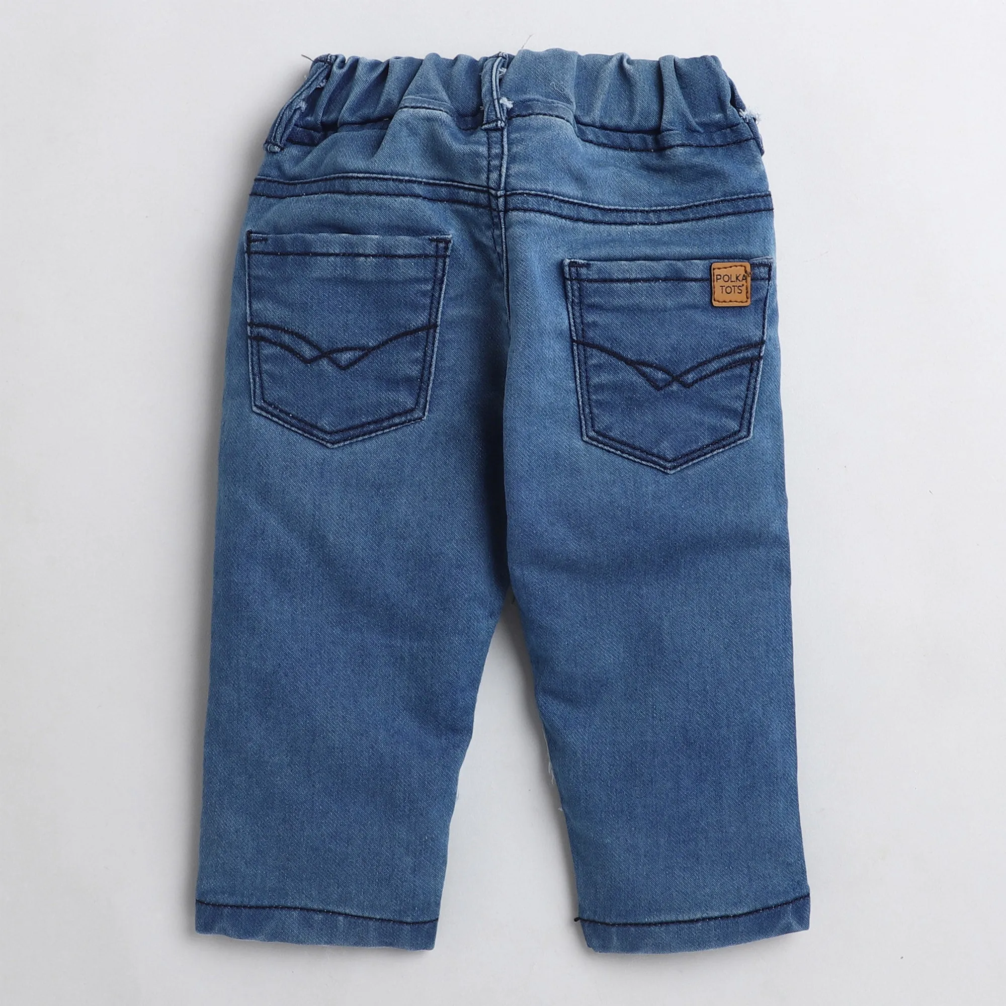 Polka Tots knee distress torn out denim-Blue