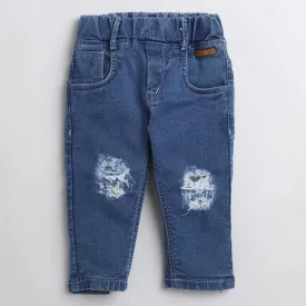 Polka Tots knee distress torn out denim-Blue