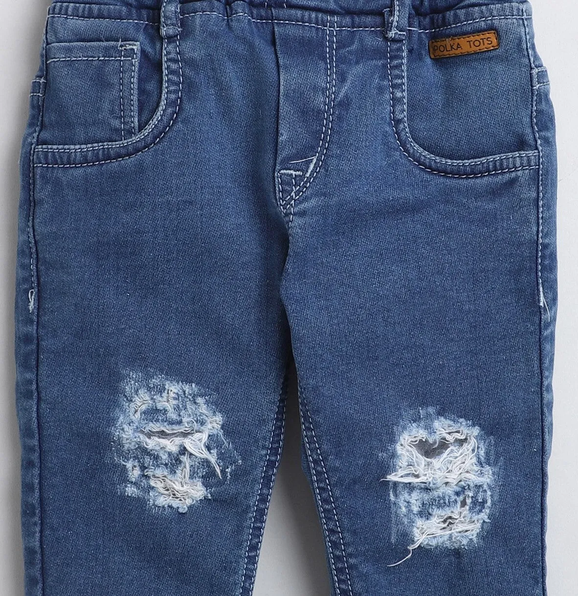 Polka Tots knee distress torn out denim-Blue