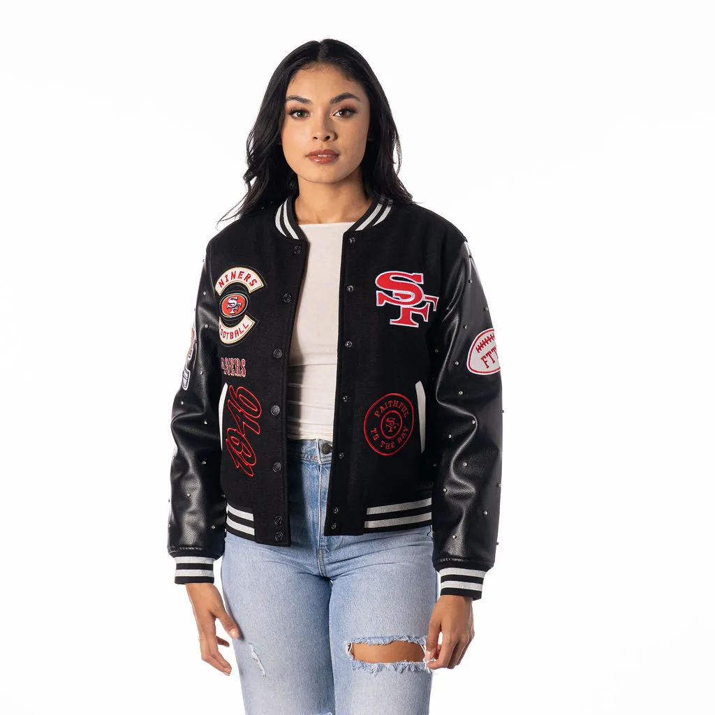 SAN FRANCISCO 49ERS VARSITY SPARKLE JACKET - BLACK