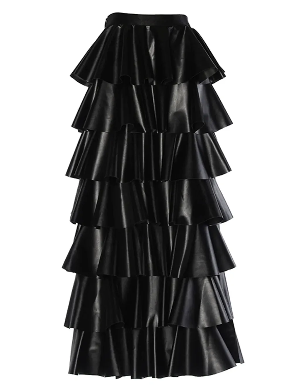 SANNE Tiered Ruffled Leather Maxi Skirt