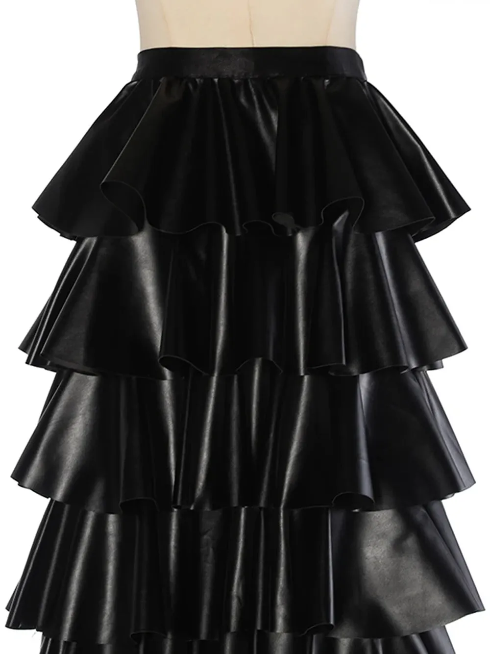 SANNE Tiered Ruffled Leather Maxi Skirt