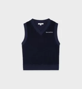 Serif Logo V-Neck Terry Vest - Navy/White